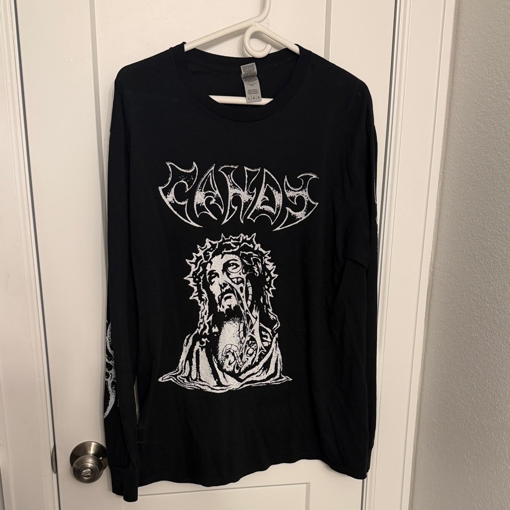 CANDY HC Rotting Jesus Black Long Sleeve Shirt with designs on front & sleeves!